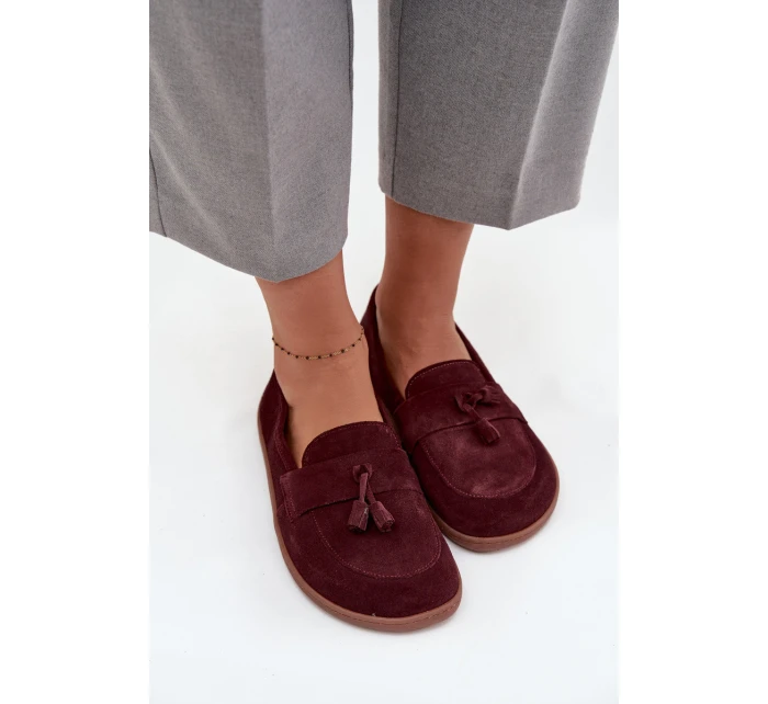 Skórzane Zamszowe Mokasyny Typu Barefoot Zazoo 322 Bordowe