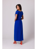 B264 Maxi šaty s elastickým pásom - kráľovská modrá