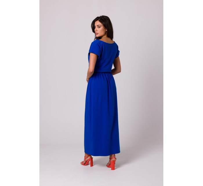 B264 Maxi šaty s elastickým pásom - kráľovská modrá