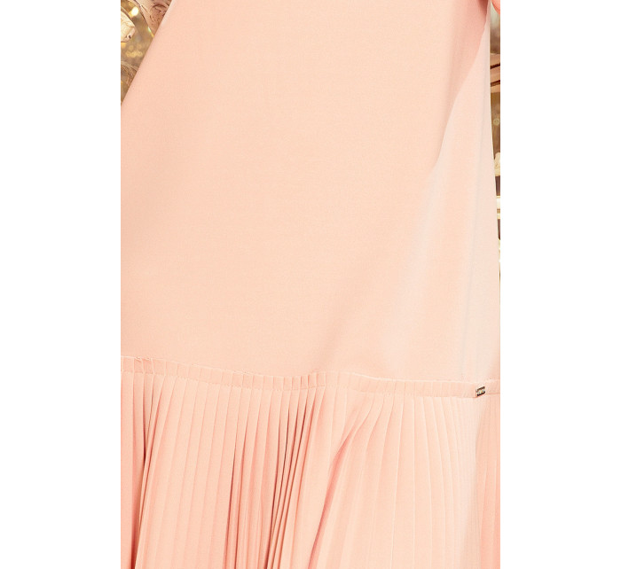 Dámske šaty s plisovanou sukňou - 228-1 - Pastel ružová