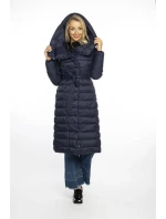 Prešívaný kabát s vysokým golierom a kapucňou tmavomodrý (AG1-J9062C)