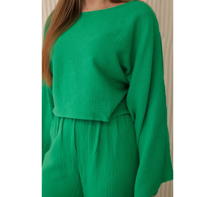 Mušelínová blúzka + nohavice zelená Mušelínová blúzka + nohavice zelená