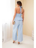 Dámský viskózový komplet model 22079427 top a kalhoty s širokými nohavicemi modrý - K-Fashion Dámský viskózový komplet model 22079427 top a kalhoty s širokými nohavicemi modrý - K-Fashion