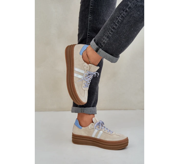 Zazoo N1068S4 Damskie Zamszowe Sneakersy Na Platformie Beżowe