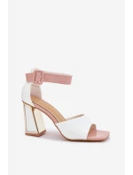 Dámské Sandály Na Podpatku Bílé model 21695402 - VINCEZA Dámské Sandály Na Podpatku Bílé model 21695402 - VINCEZA