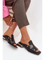 Kožené pantofle s zlatými ozdobami D&A model 22031927 Černé - S.Barski