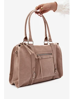 Velká kabelka z imitace semiše Béžová model 22220943 - Flora&Co