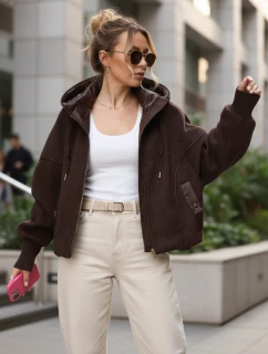 Kurtka damska przejściowa z odpinanym kapturem brązowa FashionStreet TY5638