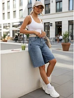 Dámske džínsové bermudy s opaskom modré FashionStreet SY0545