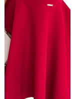Elegantné dámske červené šaty s brokátom as dlhšou zadnou časťou 397-1