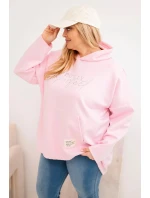 Dámska mikina Plus Size s kapucňou a potlačou candy pink