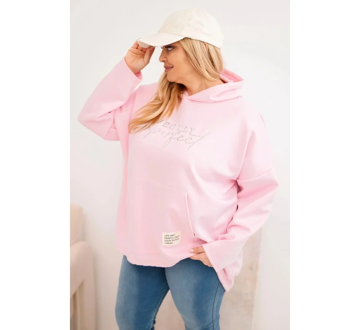 Dámska mikina Plus Size s kapucňou a potlačou candy pink