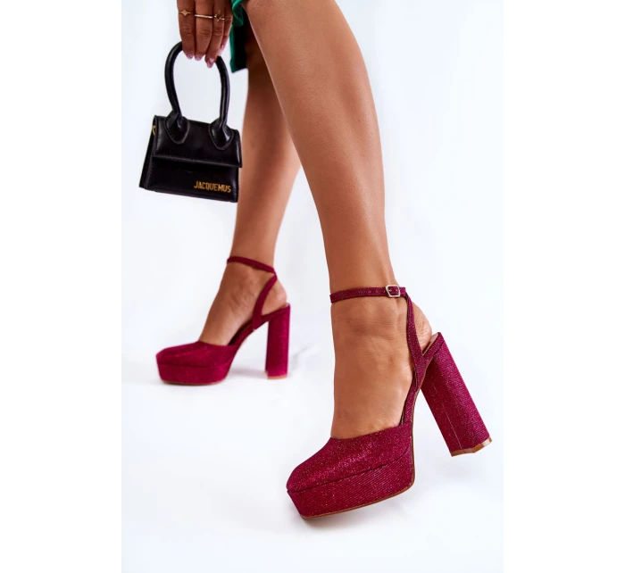 Damskie Sandały Brokatowe Na Słupku Ciemnoróżowe Rosel