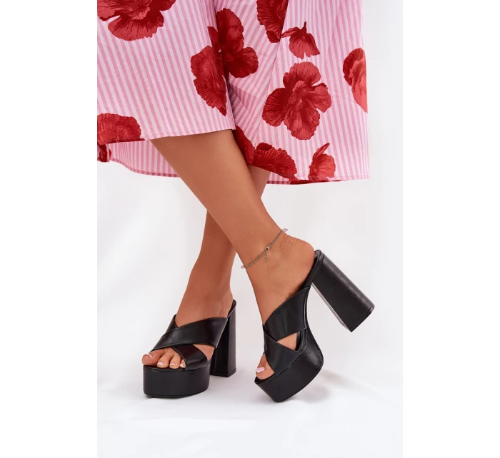 Klapki Damskie Na Platformie I Słupku Czarne Lenobos Klapki Damskie Na Platformie I Słupku Czarne Lenobos