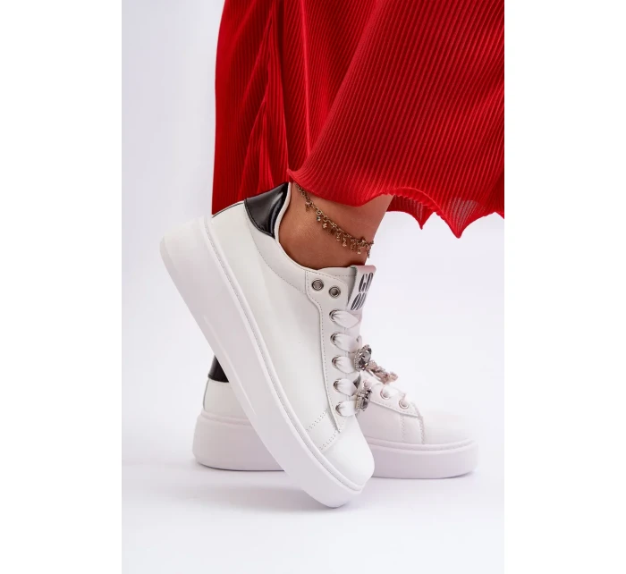 Dámske tenisky na platforme so srdiečkami, biele Azamia