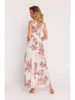 Dámské šifonové šaty model 21105543 model 2 Ecru s květy - Moe