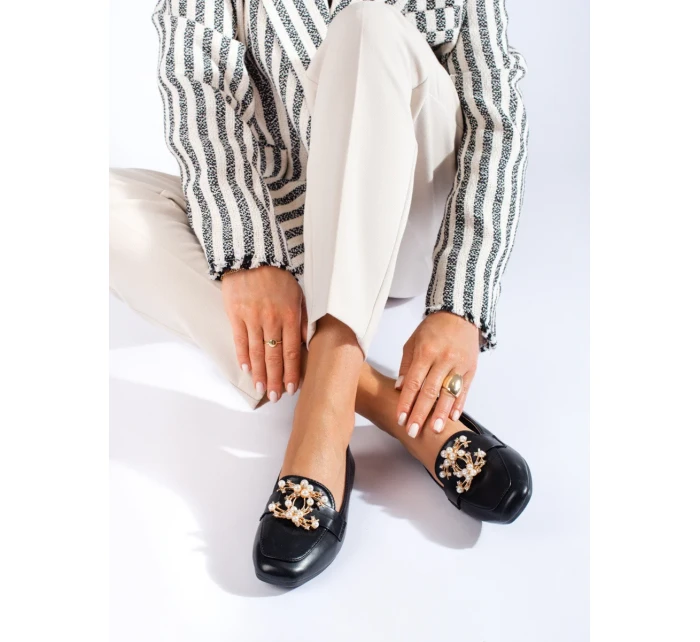 Designové mokasíny dámské černé bez podpatku Designové mokasíny dámské černé bez podpatku