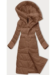 Dlhá dámska prešívaná zimná bunda v ťavej farbe Libland (7767)