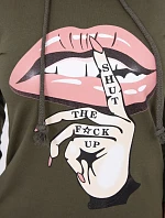 Šaty s dlhším chrbtom a farebnou khaki potlačou