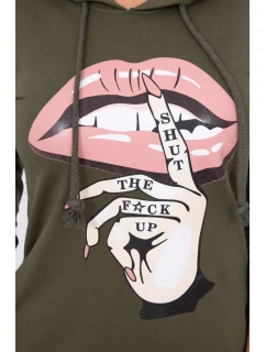 Šaty s dlhším chrbtom a farebnou khaki potlačou