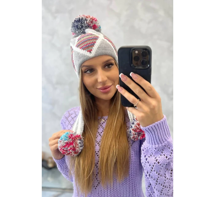 Dámska klapka na uši Eunika K322 sivá+červená Dámska klapka na uši Eunika K322 sivá+červená