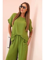 Komplet z viskózy blůza + kalhoty olivová