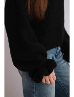 Dámsky mohérový sveter s hrubým úpletom a ozdobnými rukávmi čierny Dámsky mohérový sveter s hrubým úpletom a ozdobnými rukávmi čierny
