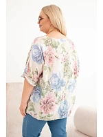 Dámská bavlněná halenka Plus Size s krátkým rukávem a květinovým vzorem béžová