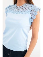 Dámská bavlněná halenka s krajkovým vrškem a krátkým rukávem modrá