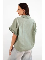 Dámská bavlněná košile model 22207089 s květinovou výšivkou khaki - K-Fashion