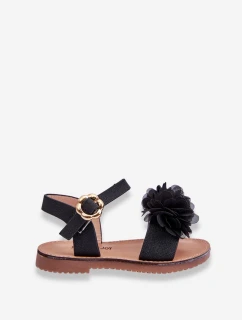 Modne Dziecięce Sandały Z Kwiatami Czarne Poly