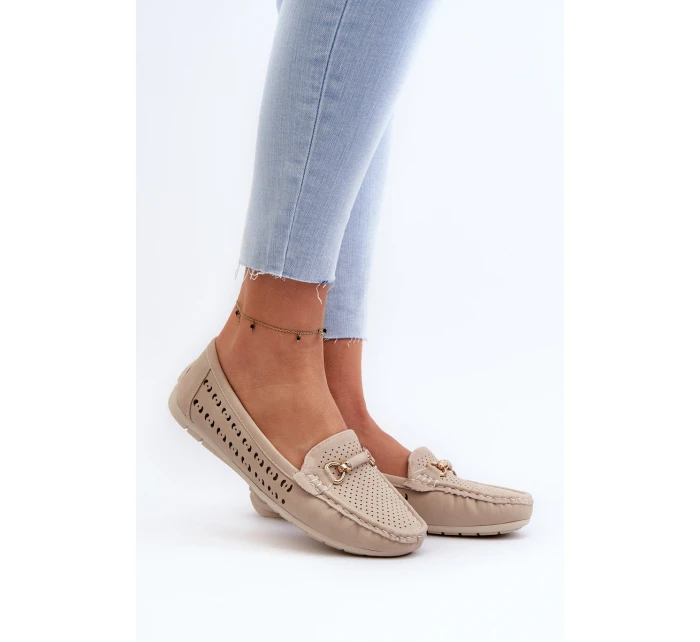 Mokasyny Damskie Ażurowe Z Ozdobą Beżowe Kaydance Mokasyny Damskie Ażurowe Z Ozdobą Beżowe Kaydance
