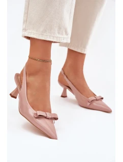 Lakované Sandály Na Jehlovém Podpatku S Mašlí Nude model 21699843 - Boto