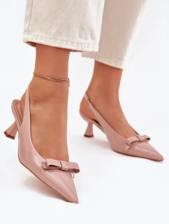 Lakované Sandály Na Jehlovém Podpatku S Mašlí Nude model 21699843 - Boto