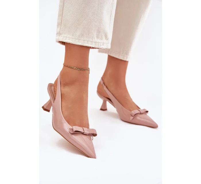 Lakované Sandály Na Jehlovém Podpatku S Mašlí Nude model 21699843 - Boto Lakované Sandály Na Jehlovém Podpatku S Mašlí Nude model 21699843 - Boto