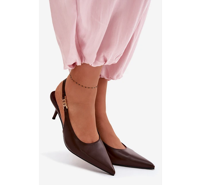 Dámské sandály z umělé kůže na jehlovém podpatku Čokoládové Jelissey