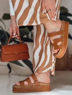 Dámske žabky na suchý zips PLATFOR camel FashionStreet ZY0868