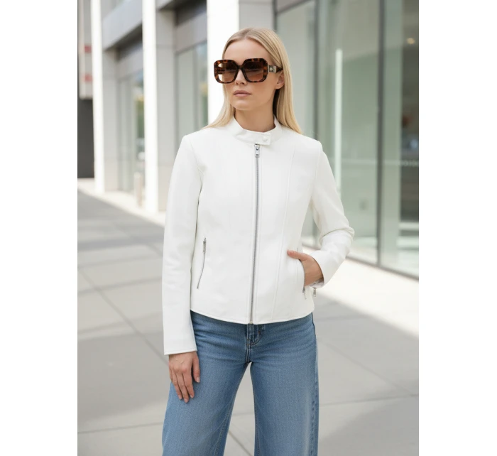 Kurtka skórzana damska biała model 22016683 - FashionStreet Kurtka skórzana damska biała model 22016683 - FashionStreet