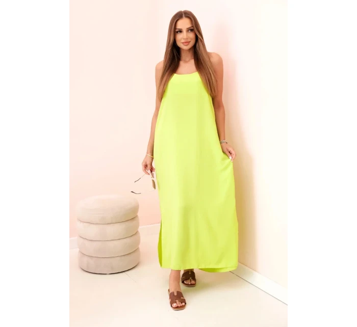 Dlouhé šaty bez ramínek neonově zelená