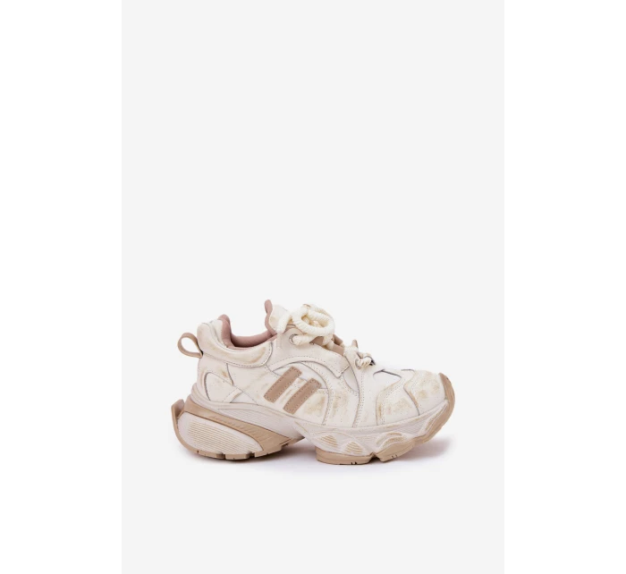 Dámské Kožené Tenisky model 21692733 Béžové - Goe