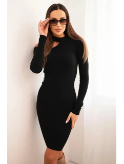 Dámske pletené šaty s dlhými rukávmi a asymetrickým výstrihom ZS3039 34956 black - Kesi