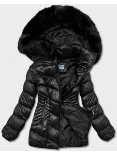 Čierna dámska krátka bunda pre prechod (B8069-1)