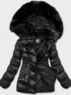 Čierna dámska krátka bunda pre prechod (B8069-1)