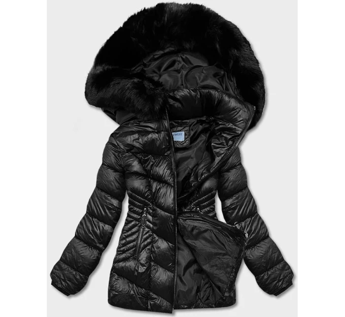 Čierna dámska krátka bunda pre prechod (B8069-1)