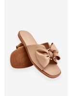 Damskie Skórzane Klapki Z Kokardą Beżowe Becky Damskie Skórzane Klapki Z Kokardą Beżowe Becky