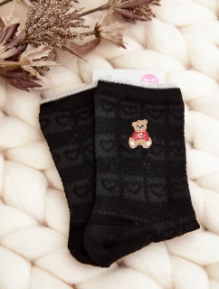 Damskie Skarpety Wzorzyste Z Misiem Czarne