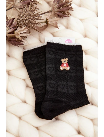 Damskie Skarpety Wzorzyste Z Misiem Czarne