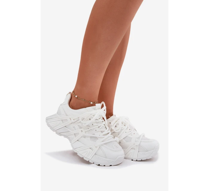 Sneakersy Damskie Z Podwójnym Sznurowaniem Białe Onivetta