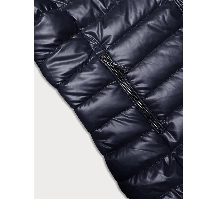 Tmavomodrá dámska prešívaná bunda s kapucňou (16M9106-215)