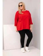 Dámska blúzka plus size s bavlnou, dlhými rukávmi a riasením červená
